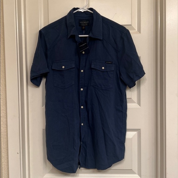 Lucky Brand Western Short Sleeve Shirt in Navy, Men's Size Small, NWT - Picture 2 of 7